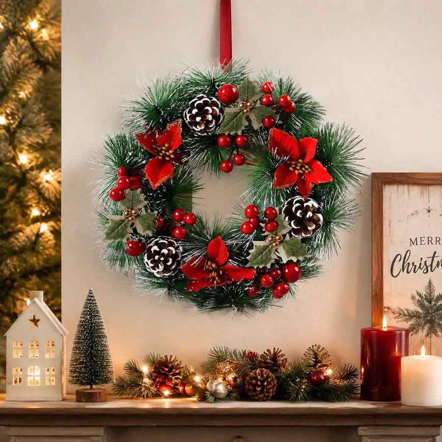 1Pc Christmas Wreath for Front - đánh giá và giá Christmas Wreath Fake